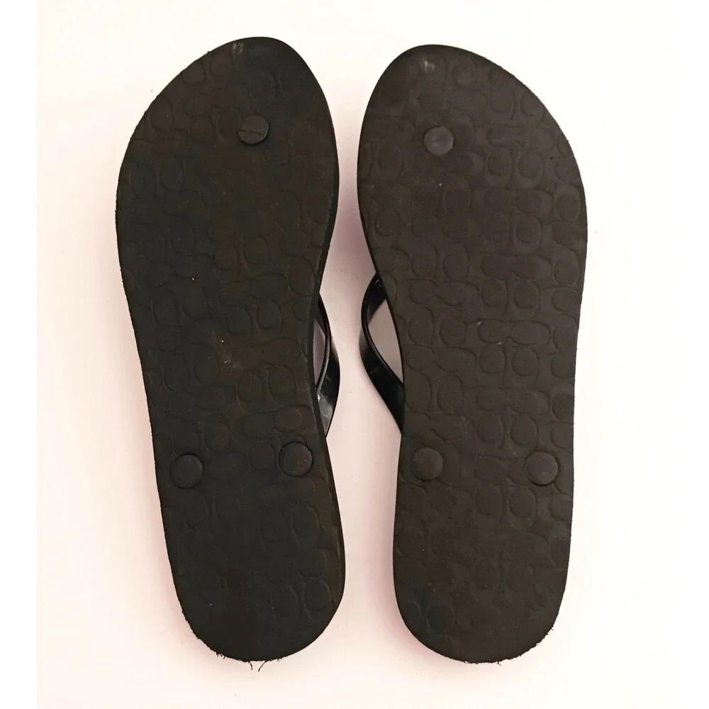 Coach Abbigail Turnlock Flip Flops Black C Logo Embossed Insole w Stars Sz 9 - Picture 6 of 9